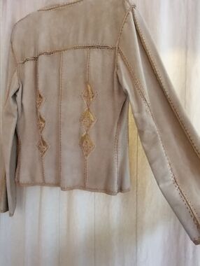 Mertillo beautiful  Suede Crochet eyelet Boho neutral leather jacket size medium